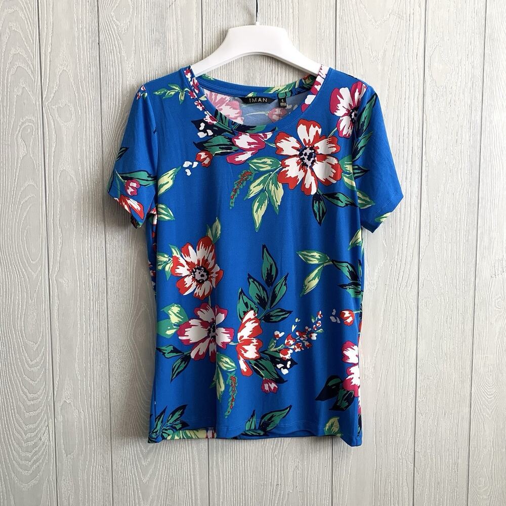 Iman Royal Blue Floral Short-Sleeve Top